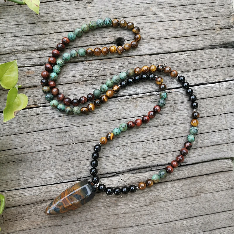 

8mm Natural Stone Bead,African Turquoise,Tigers Eye,Awaken,JapaMala Set,Spiritual Jewelry,Meditation,Inspirational,108 Mala Bead