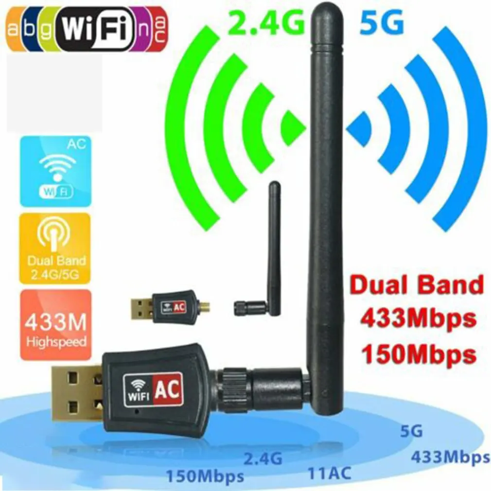 

2019 new 600 Mbps Dual Band 2.4/5Ghz Wireless Usb Wifi Network Adapter W/Antenna 802.11Ac Dual Mode With Line Network Card hot