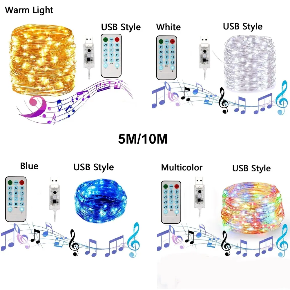 5 м 50LED/10 м 100LEDLED сказочные огни струнные огни для свадьбы, дома, Рождества, праздника музыкальные огни струны с дистанционным управлением