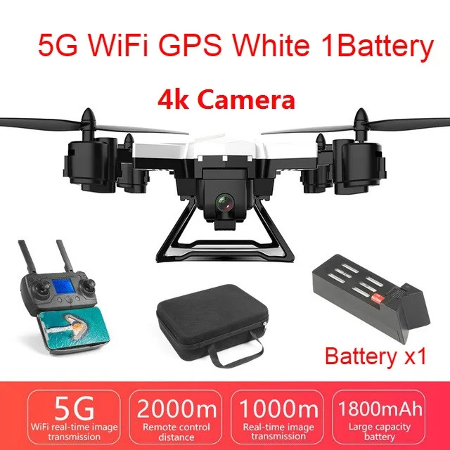 Дрон с GPS 4K RC вертолет Дрон с камерой 5G wifi FPV селфи Дрон Профессиональный Квадрокоптер 2000 метров Расстояние управления 20 минут Срок службы батареи долгое время полета gps точное позиционирование - Цвет: White GPS 5G 4K 1B