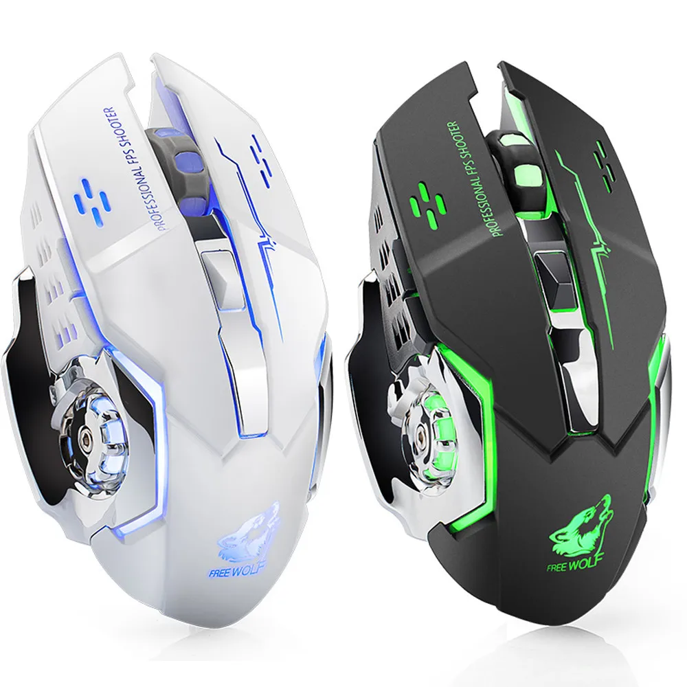 Wireless 2.4GHz Mute Rechargeable Mouse LED Backlit 1800DPI Optical Gaming Mice 