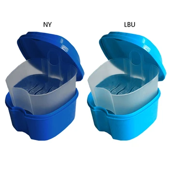

2 Colors Denture Bath Box Case Dental False Teeth Storage Box with Hanging Net Container From Mosunx