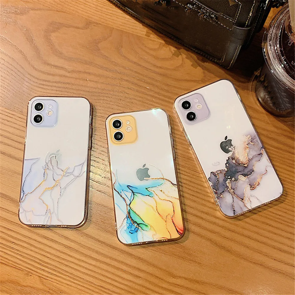 Watercolor painting phone case for iphone 12 pro 11 pro max x xr xs max 7 8 6s plus se 2020 clear shockproof soft tpu back cover