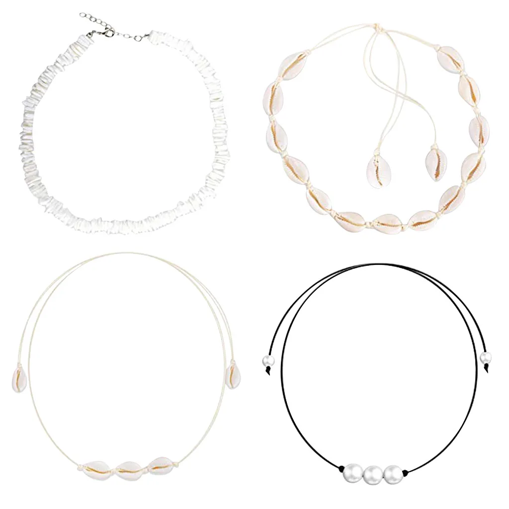 Shell Pearl Choker Necklace for Women Hawaiian Seashell Pearls Choker Necklace Adjustable Cord Necklace Set