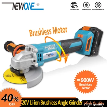 

NEWONE 20V Li-ion Cordless Angle Grinder 900W Brushless Motor Anti Vibration handle 90 degree rotation body cutting and grinding