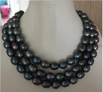 

elegant 9-10mm baroque tahitian black green red pearl necklace 50inch