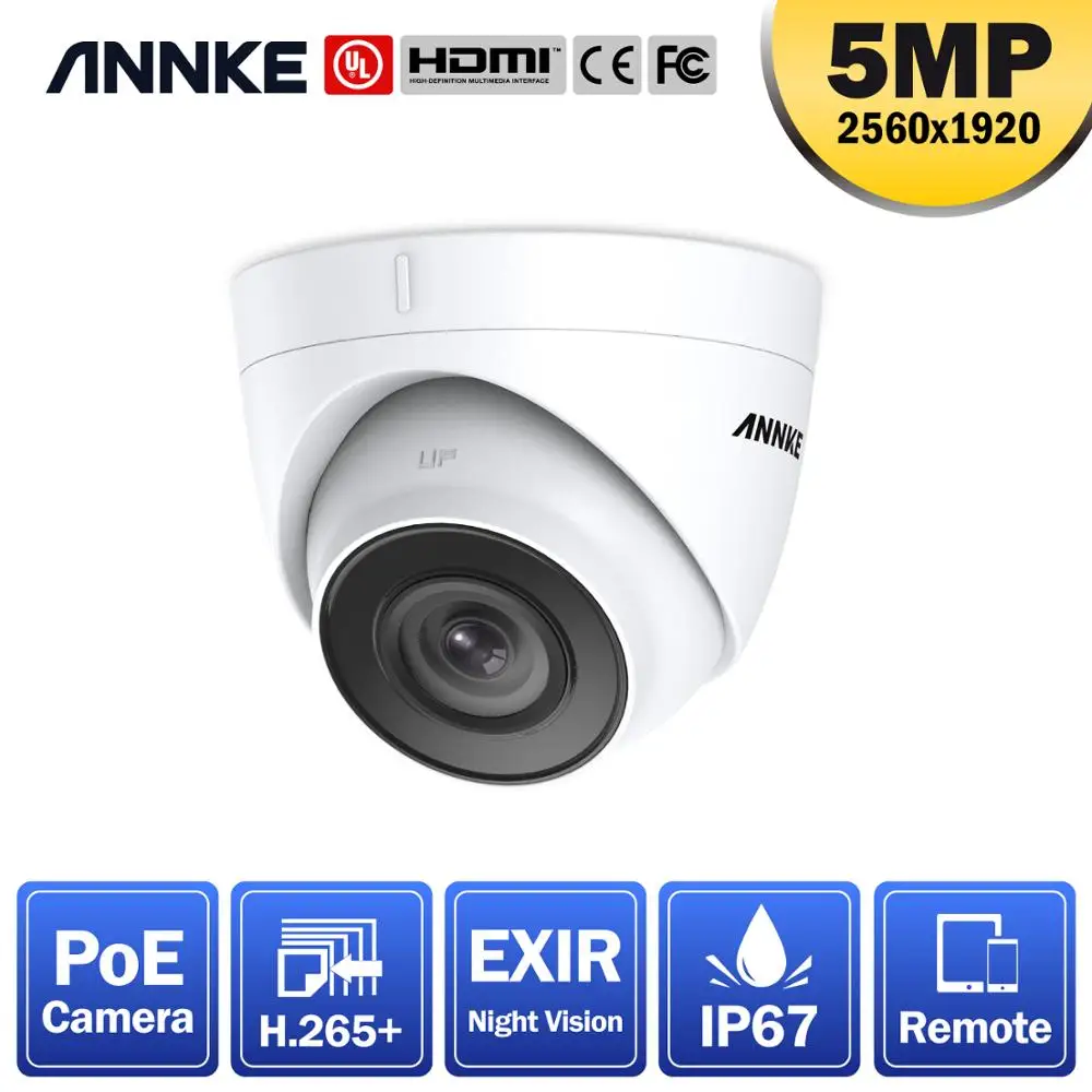 

ANNKE 1PCS Ultra HD 5MP POE IP Camera Outdoor Weatherproof Security Network Dome EXIR Night Vision Email Alert Camera CCTV Kit