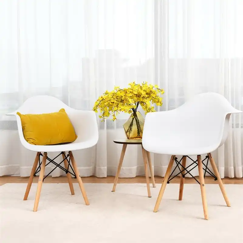 Set Of 2 Mid Century Dining Arm Chairs With Wood Legs Chairs