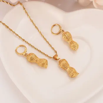 

Dubai India peanut vintage dangle Earrings Necklace Jewelry Sets 22 K 23 K 24 K Yellow Fine Gold GP Women Girls party jewellery