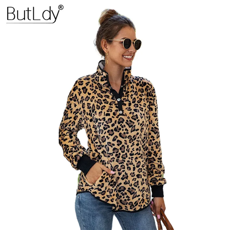 

Leopard Turtleneck Warm Sweatshirt Women Print Autumn Winter 2019 Plush Pullovers Hoodies Long Sleeve Women Sweatshirts