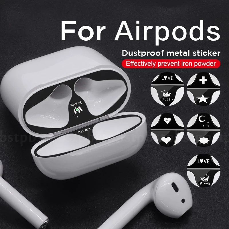 

Stickers For Apple AirPods 2 1 Pattern Metal Plating Dust Guard Protective Bluetooth Earphone Inner Dustproof Scratchproof Cover