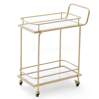 

European gold hotel wine cart restaurant mobile hand push dining car creative dining side tea cart
