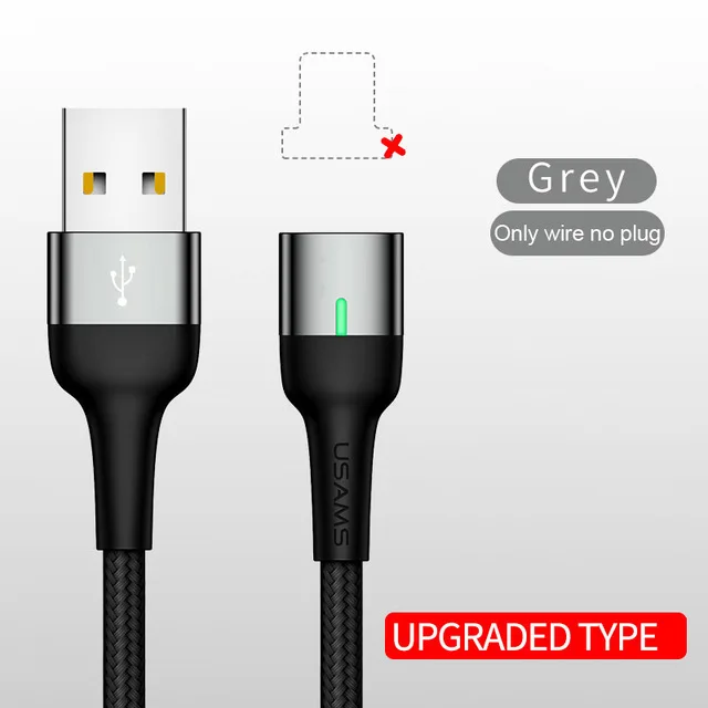 grey only wire USAMS Micro USB Магнитный кабель usb type C светодиодный магнитный usb кабель для зарядки iphone samsung Xiaomi huawei USB кабель для зарядного устройства - Цвет: grey only wire