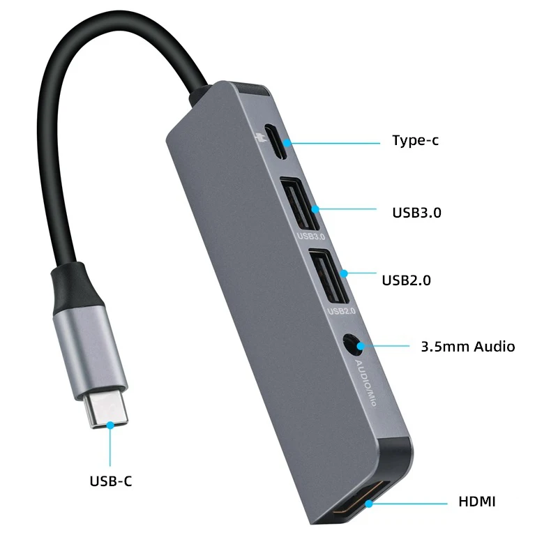 Лидер продаж-5-в-1 Тип тип-c док-станция концентратор HDMI USB3.0+ USB2.0 PD аудио USB C концентратор USB