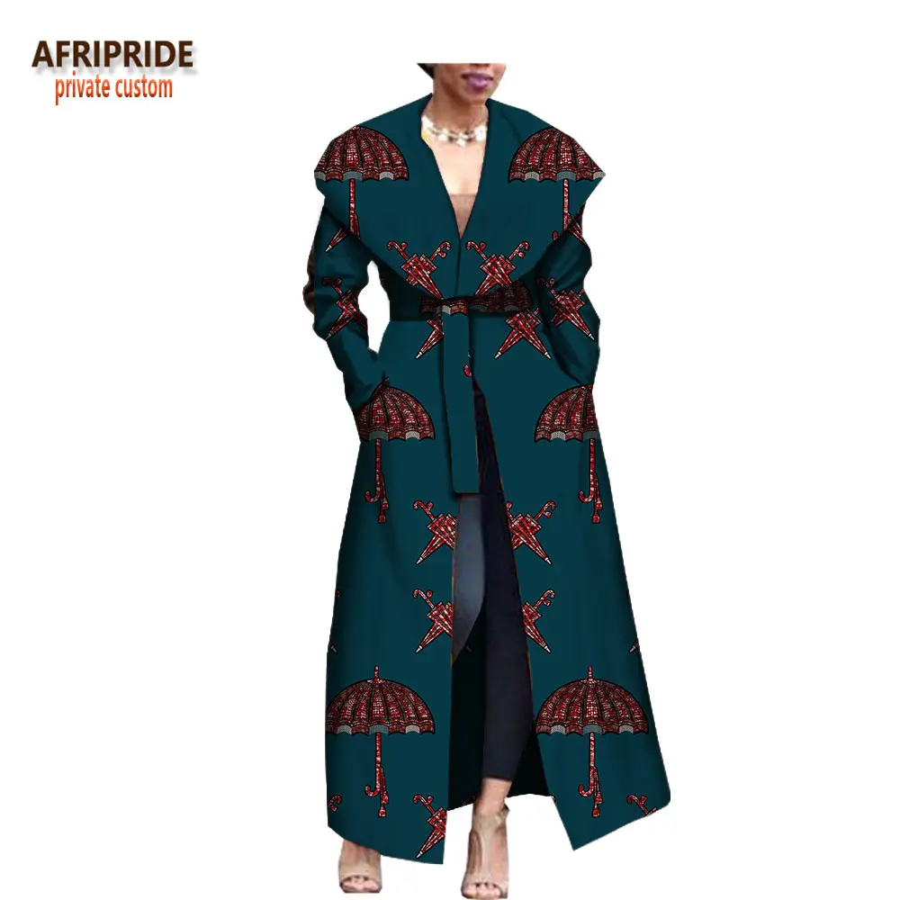 Afripride ankara, весеннее женское длинное пальто, длинные рукава, длина по щиколотку, восковое хлопковое пальто для женщин с поясом A1824003 - Цвет: 521J