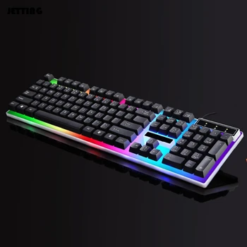 

Gaming Keyboard Rainbow Colorful Keyboards Crack LED Illuminated Backlit USB Wired PC 44 * 12.7 * 3cm