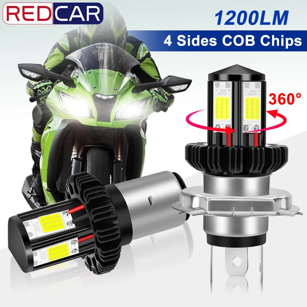 

H4 BA20D Motorecycle Headlight Led Bulb 4 Sides COB Chips 1200Lm Super Bright 6000K 12W Motorcycle Headlamp Scooter Accessories