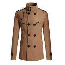 Мужской осенне-зимний теплый двубортный пиджак с отворотом и длинным рукавом, модная повседневная верхняя одежда, Новое мужское шерстяное пальто, Тренч