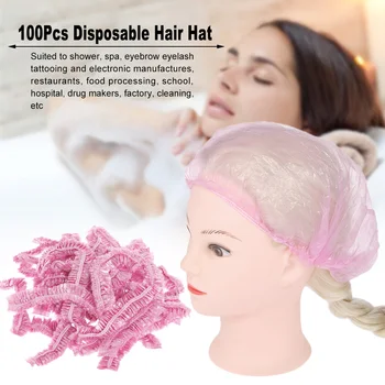 

100Pcs Disposable Hair Hat Net Plastic Shower Cap Waterproof Head Cover Hat Showering Eyebrow Tattooing Spray Salon Random Color