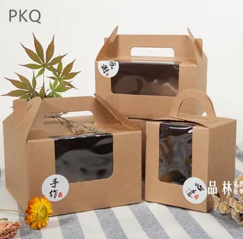 

10Pcs 4 Sizes Kraft Cupcake Box With Handle 1/2/4/6 Cup Cake Boxes Brown Paper Gift Box Handmade Muffin Box