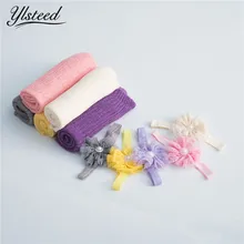 Ylsteed/комплект из 2 предметов, повязка на голову для новорожденных с подходящей повязкой, отлично тянущаяся пеленка для фотосъемки, кружевная лента для волос для маленьких девочек