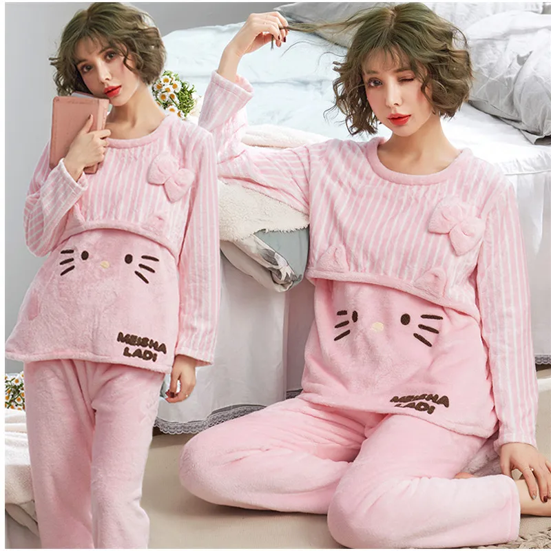 Фланелевая бархатная одежда для грудного вскармливания утепленная Пижама