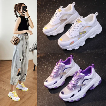 

2020 New Summer Women Casual Shoes Breathable Mesh Platform Sneakers Women New Fashion Sneakers Shoes Woman White Purple Yellow