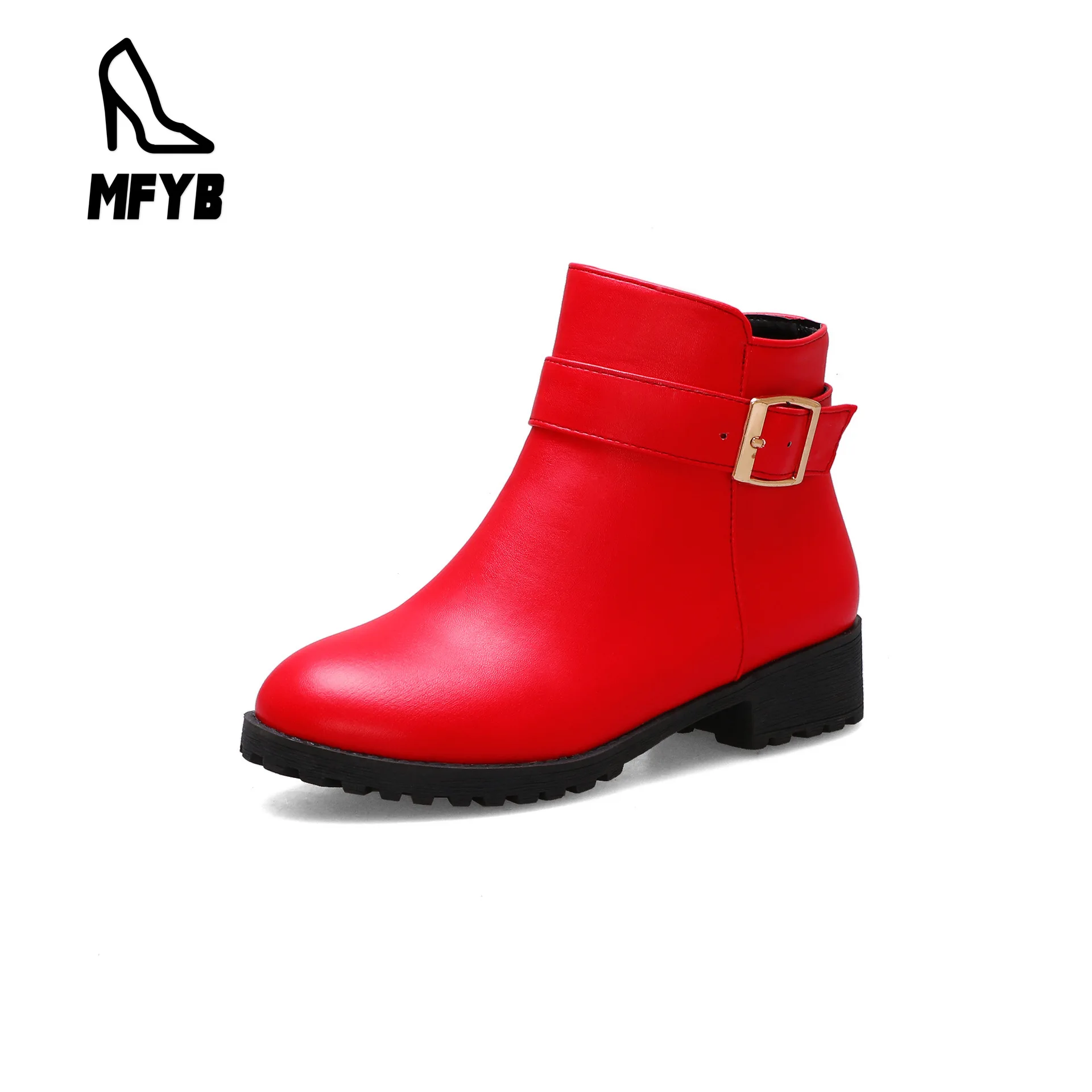 

MFYB Women's boots 2019 winter new style comfortable low heel with women's shoes 35-43 large size low tube casual booties