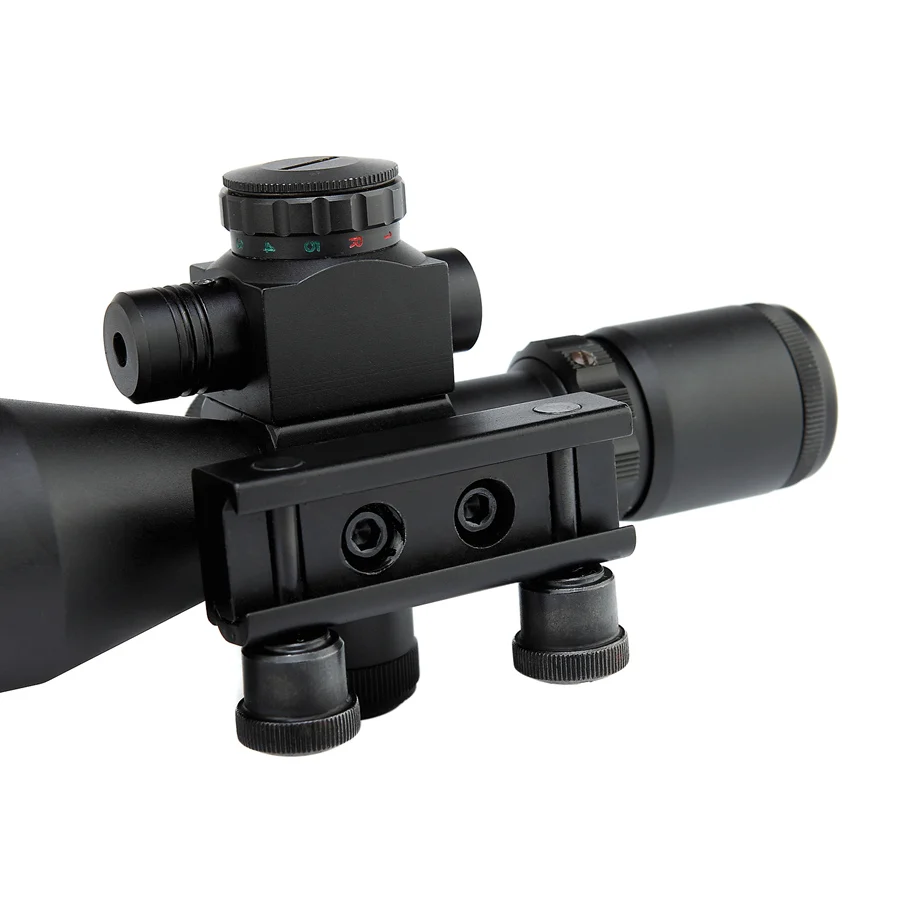 Tactical 2.5-10x40 Red& Green Dot Illuminated Reticle Riflescope Hunting Scope with Red Laser Sight, 20mm / 11mm Rail Mount