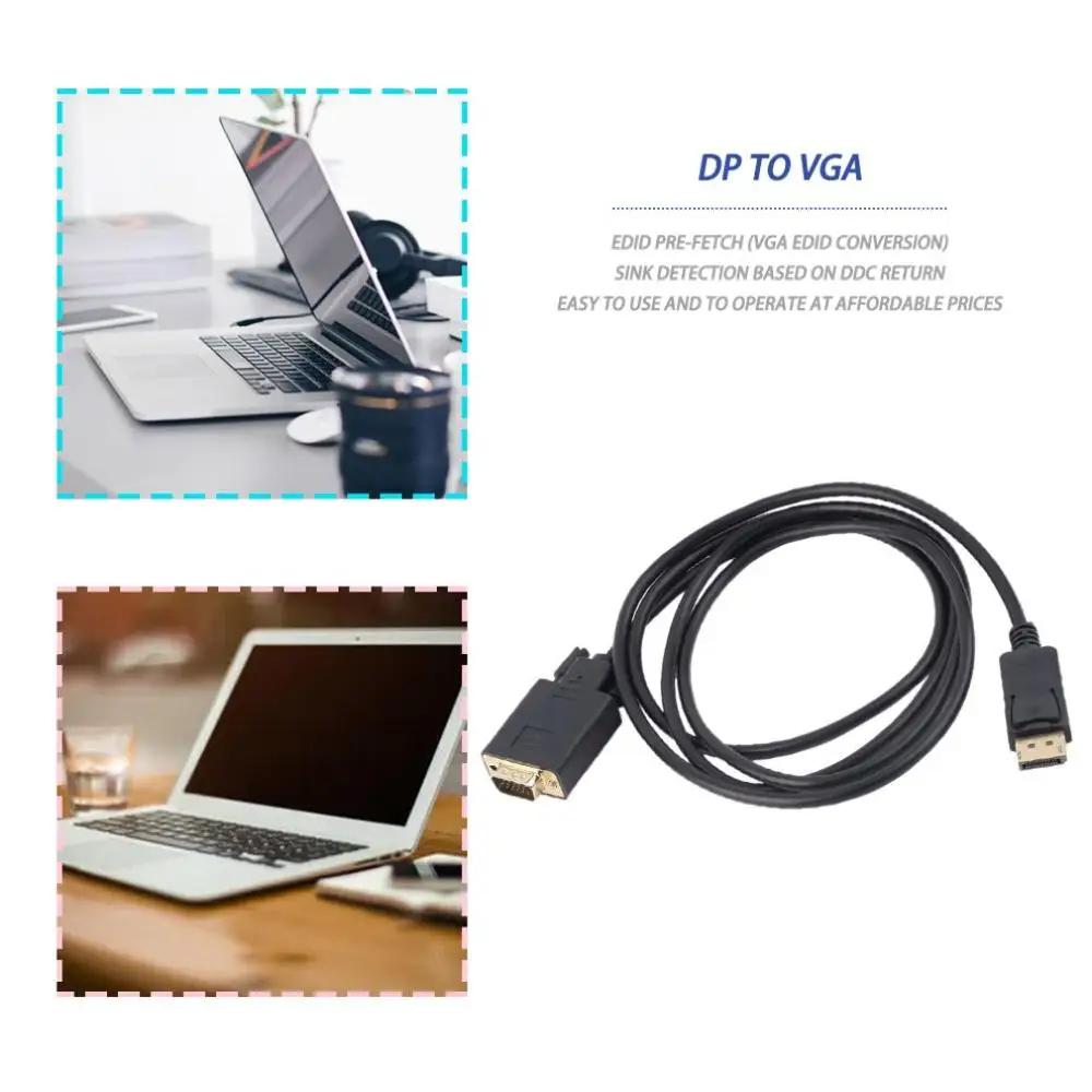 1.8M DP Display Port Male To VGA RGB D-SUB Cable Adapter HDTV Automatic Sink Detection Stand By Mode | Электроника