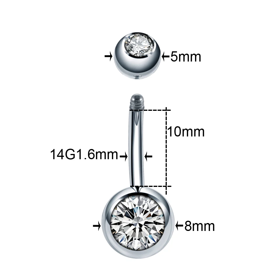 1Pc Titanium Navel Piercing Jewelry Gems Belly Button Piercing Ombligo External Thread Ear Piercer Navel Earring Women 6/8/10/12