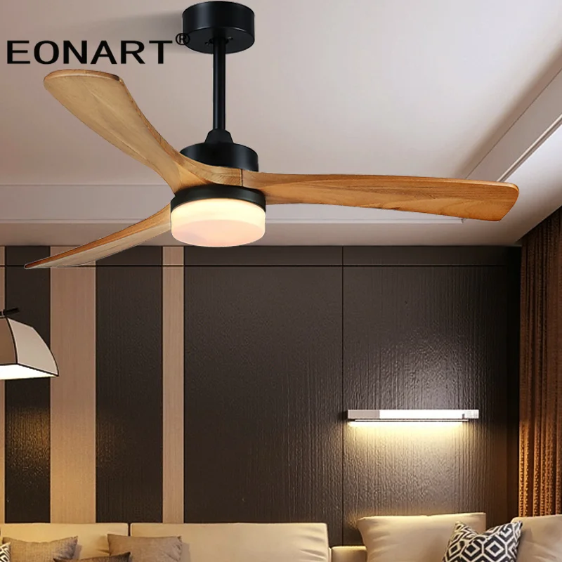

48 Inch Modern Solid Wood Dc Ceiling Fan Lamp With Remote Control Simple Decorate Wooden Indoor Room Fan Led Light Fan Home 220V