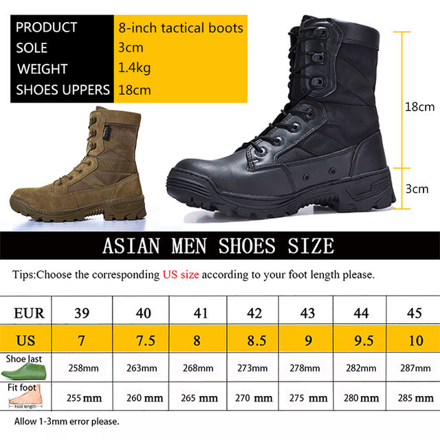 Military Tactical Combat Boots Split Grain Leather Layer Airsoft Equipment
