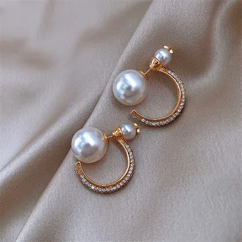 

Trendy Exquisite Imitation Pearl Simple Hoop Earrings for Woman Korean New Crystal Prevent Allergy Earrings Party Jewelry Gift