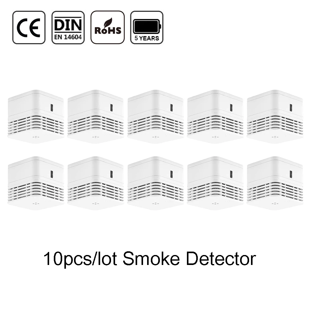 CPVan 10pcs/Lot fire detector EN14604 CE Certified 5 yr smoke alarm fire alarm sensor smoke detector 85dB photoelectric smoking