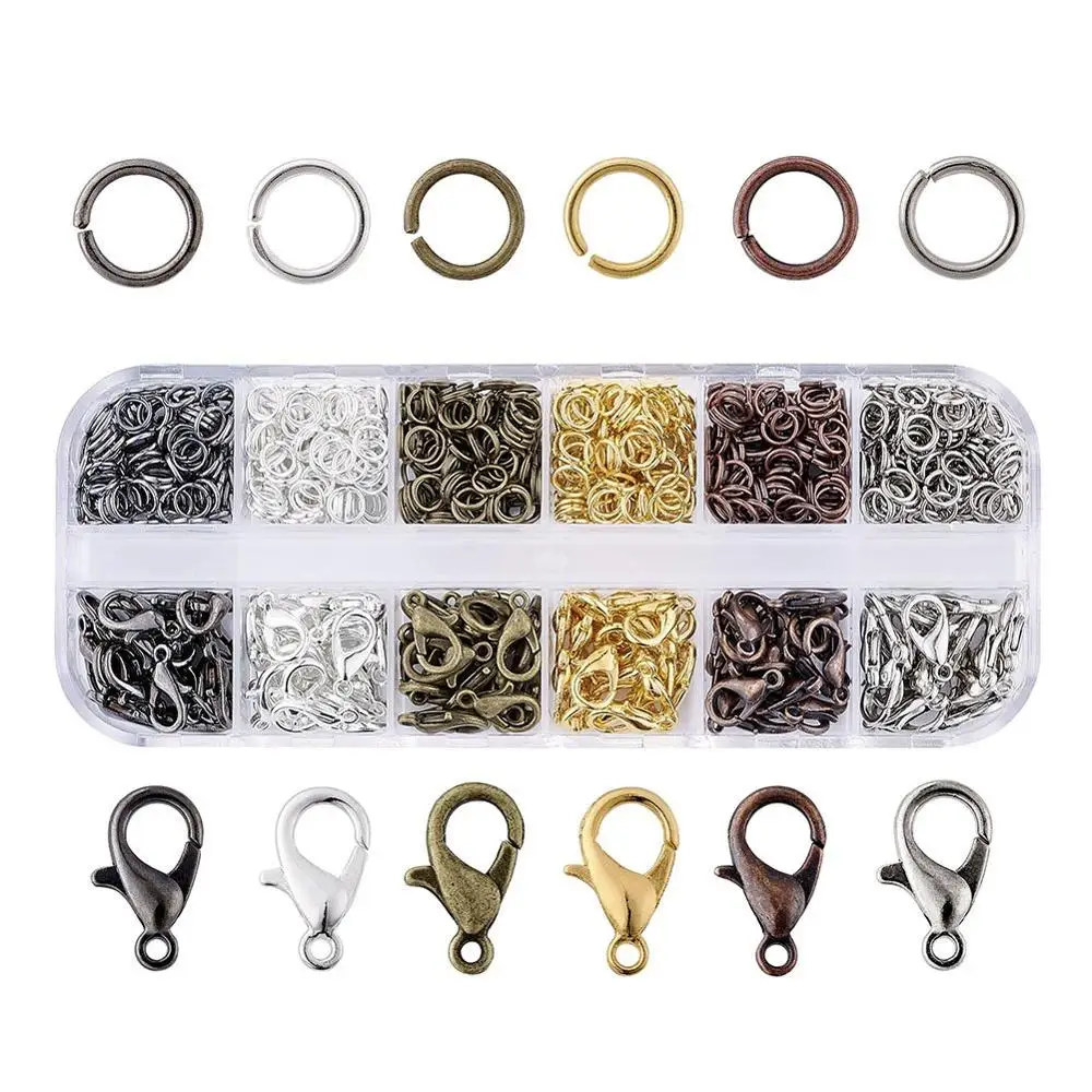

6 Colors Assorted Alloy Lobster Claw Clasps and Iron Jump Rings Jewelry Making Findings For DIY Earring Bracelet Necklace