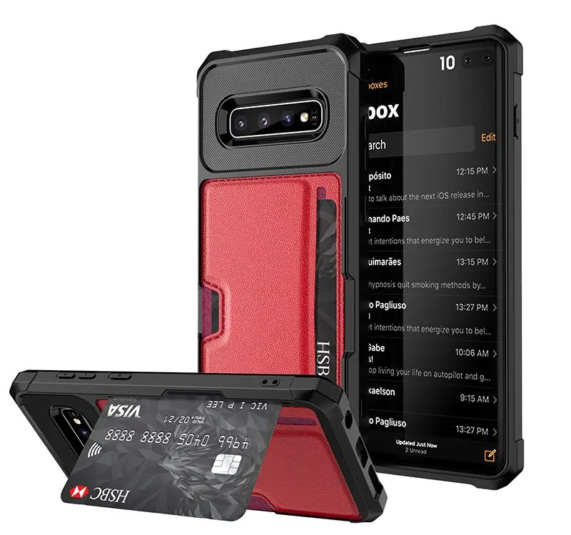 Для samsung S10 чехол кожаный бумажник для samsung S9 чехол противоударный для Galaxy Note 9 Note10 Plus S9 Plus S10e S10 Plus чехол - Цвет: black  red