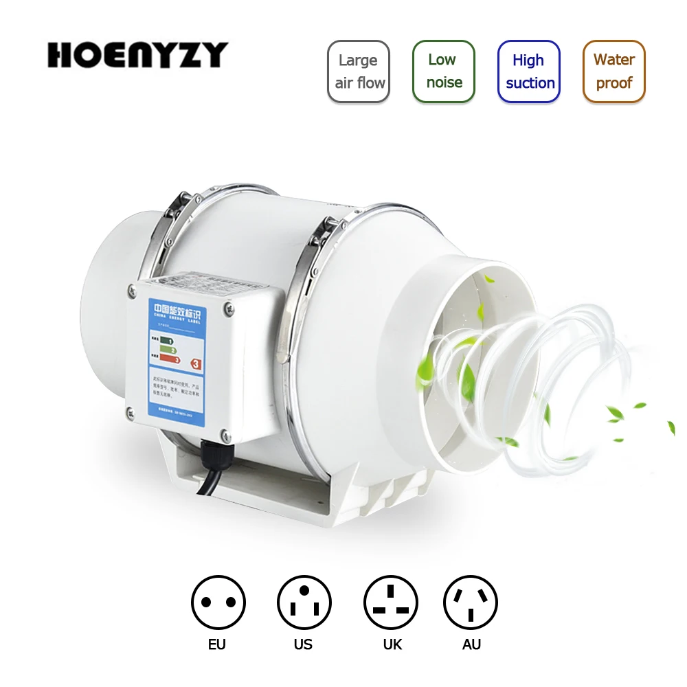 3" 4" 5" 6" 8" 220V Home Silent Inline Pipe Duct Fan Bathroom Kitchen Ventilation Toilet Exhaust 75/100/125/150/200mm |