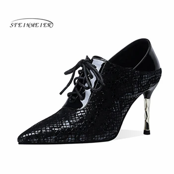 

New Shallow Women Pumps Genuine Leather High Heels Office Dancing Shoes Woman Spring Autumn Lace Up Classic Shoes Steinmeier