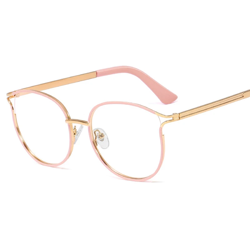 Fashion TR90 frame classic cat eye metal frame glasses women men luxury vintage style optical glasses for reading - Цвет оправы: pink