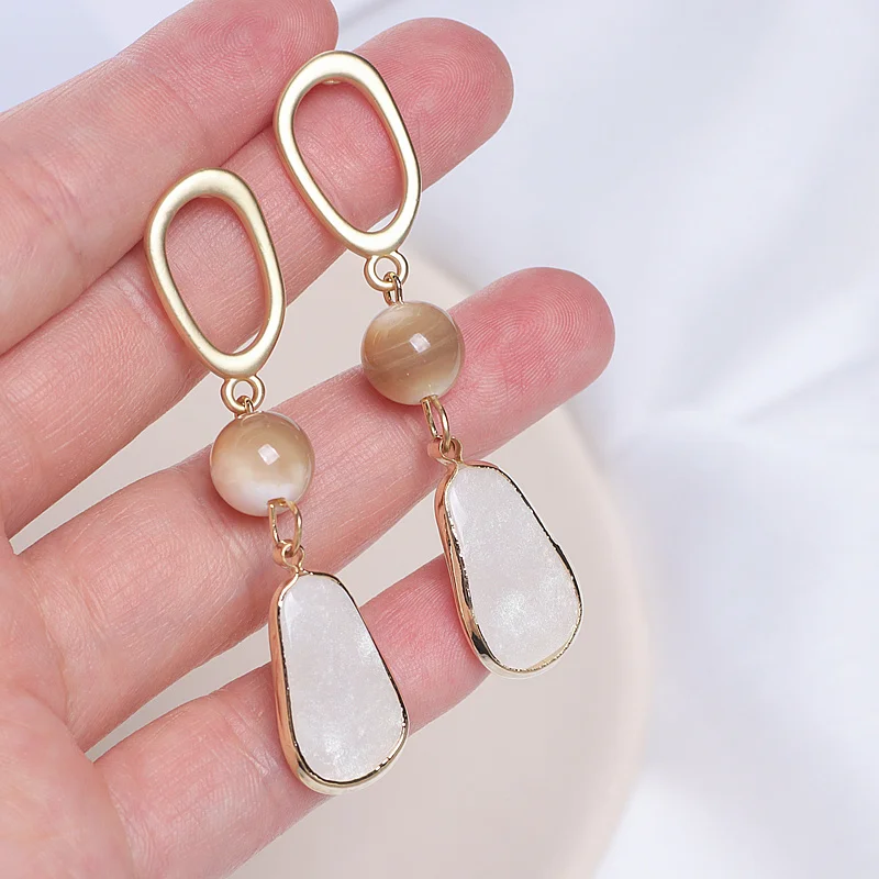 Трендовые геометрические длинные висячие серьги для женщин бусины золотистого