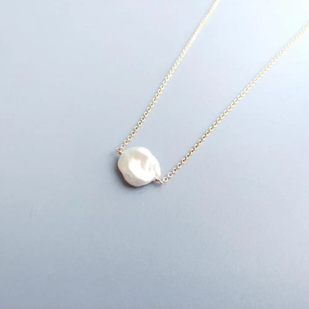 

LiiJi Unique Baroque Freshwater Pearl GoldFilled Chain Choker Delicated Handmade Pendant Necklace 15.5 Inch