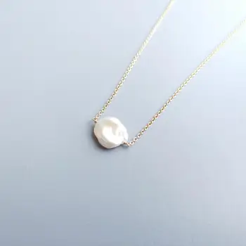 

LiiJi Unique Baroque Freshwater Pearl GoldFilled Chain Choker Delicated Handmade Pendant Necklace 15.5 Inch