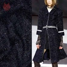 Италия Ретро стиль темно-синий тканый серебряной нитью wollen ткань для зимнего пальто tessuto di lana tissu en laine SP5878