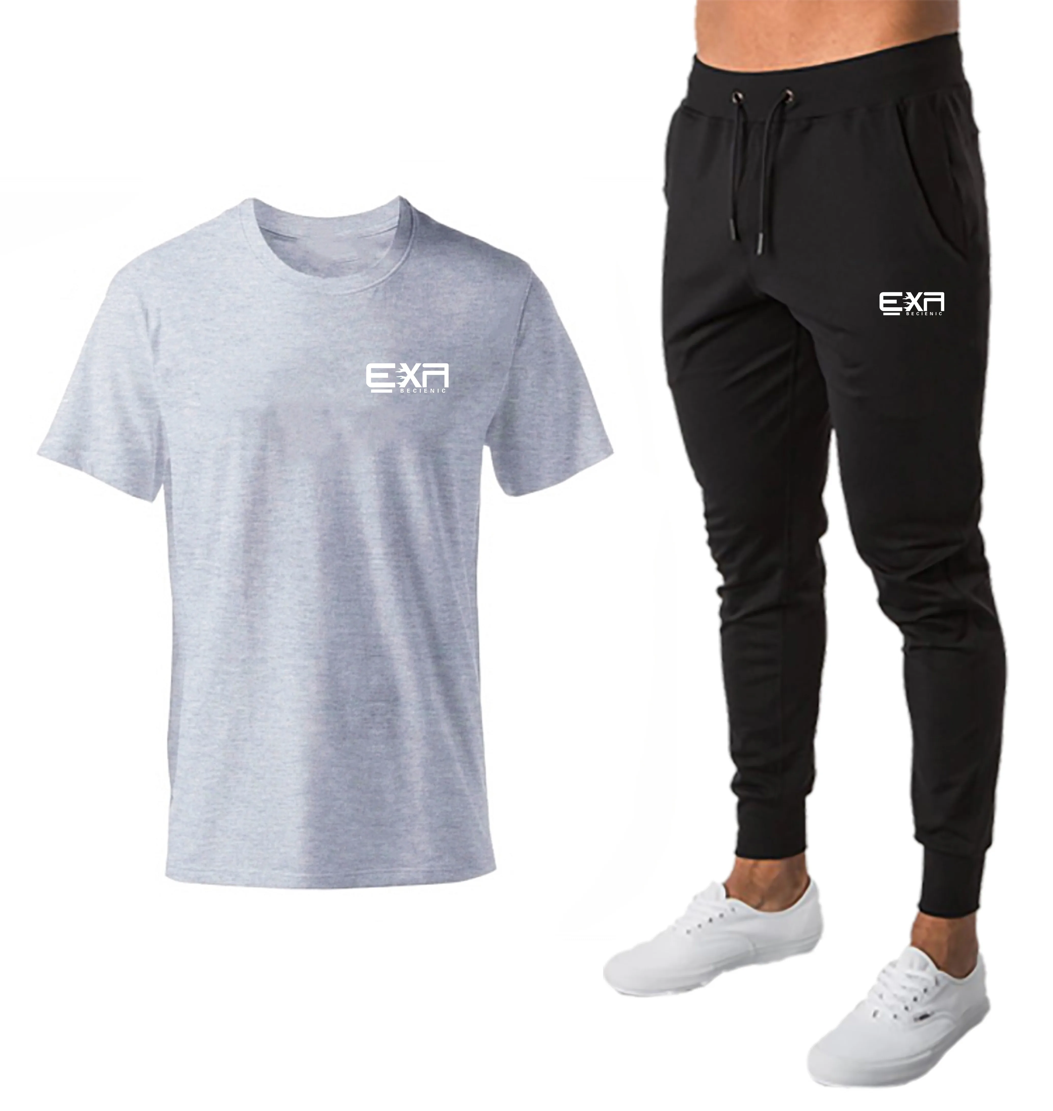 

2020 Summer Hot Sale Men's Sets T Shirts pants Two Pieces Sets Casual Tracksuit Male 100% Cotton Tshirt Gyms Fitness Trouser