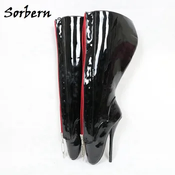 

Sorbern Knee High Boots For Women Ballet Heels Pink Shiny Lace Up Dominatrix Crossdressed Heels 18Cm Stilettos Keys Shoes Unisex