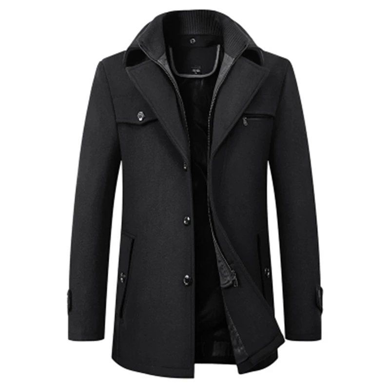 GustOmerD2019 Autumn and Winter Fashion Mens Wool Coat In The Long Section Thick Warm Warm Slim Coat Solid Color Casual Coat Men - Цвет: Black