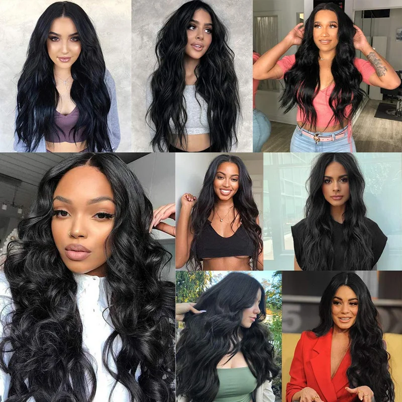 Long Body Wave Lace Front Wigs For Black Women 26 Inches  Synthetic Natural Color Middle Part Lace Hair Wigs Heat Resistant