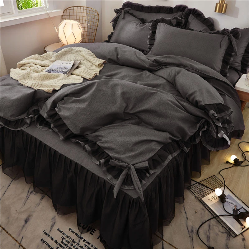 Black Lace Bedding Set Twin Full Queen King Bedspread Princess Duvet