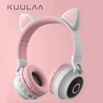 

KUULAA New LED Cat Ear Noise Cancelling Headphones Bluetooth 5.0 Young People Kids Headset Support TF Card 3.5mm Plug With Mic